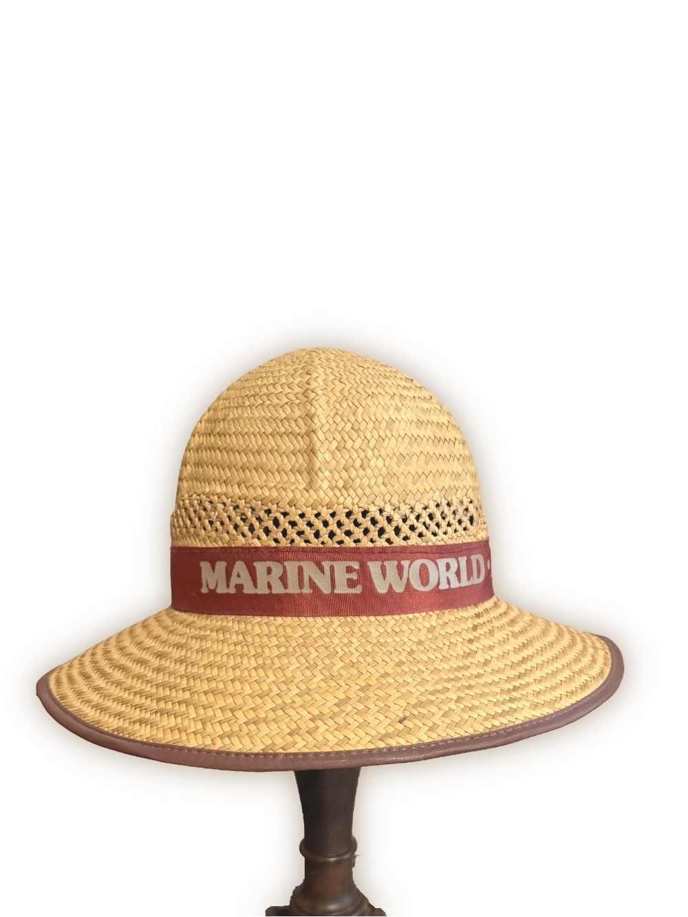 🫍 Rare Vintage Marine World Africa USA Straw Safari Sun Hat Wide Brim S/M